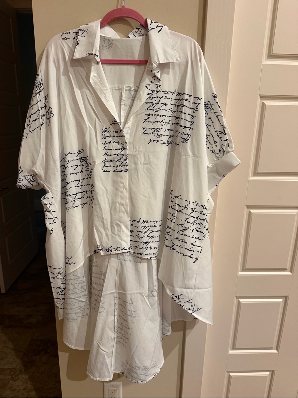 White Script-Print Relaxed Fit woman’s oversized Shirt